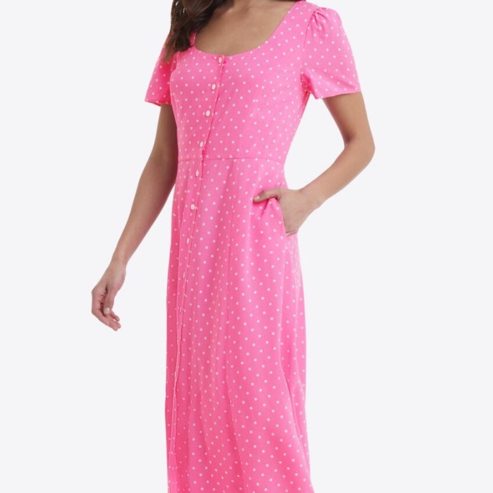 Draper James Bonnie Midi Dress Pink Polka Dot Women’s Size 10